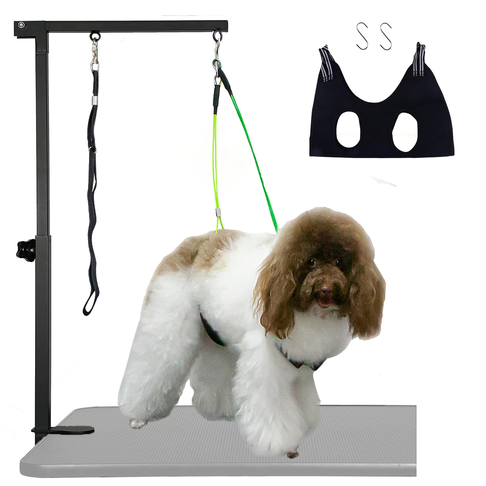Wikdey Adjustable Dog Grooming Arm with Pet Grooming Hammock,2 No Sit Haunch Holder&Loop Noose, Foldable Dog Grooming Table Arm for Small Dogs&Puppies