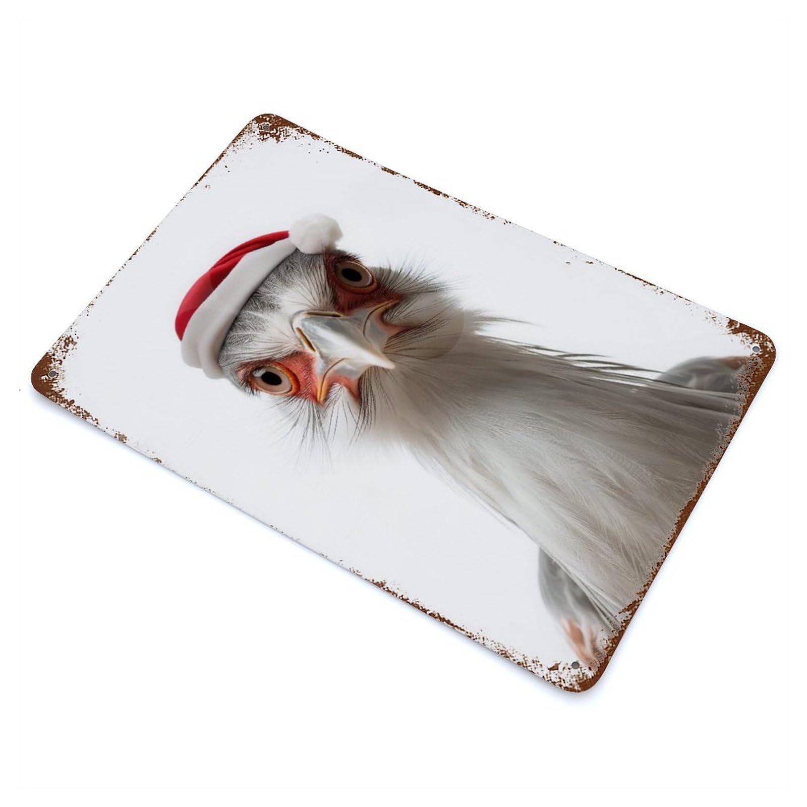 Retro Metal Sign with Secretary Bird with Santa Hat Design 11.8"x7.9", for Living Room, Hallway And Home Decor, Farmhouse Wall Decor