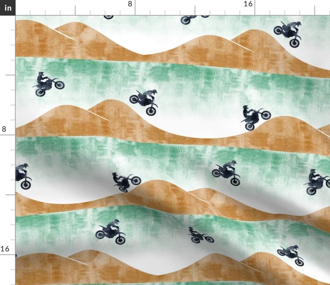 Spoonflower Fabric - Motocross Dirt Bike Green Trendy Grunge Motorcycle Printed on Petal Signature Cotton Fabric by The Yard - Sewing Quilting Apparel Crafts Decor