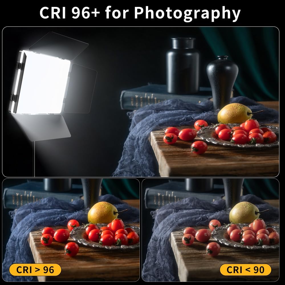 2 Pack Bi Color 20W LED Video Light and Stand Kit Panel Video Light Kit, 62" Tripod Photography Lighting Bi-Color Dimmable CRI 96+ Dimmable Light Camera Studio Streaming Lights Photo Shooting