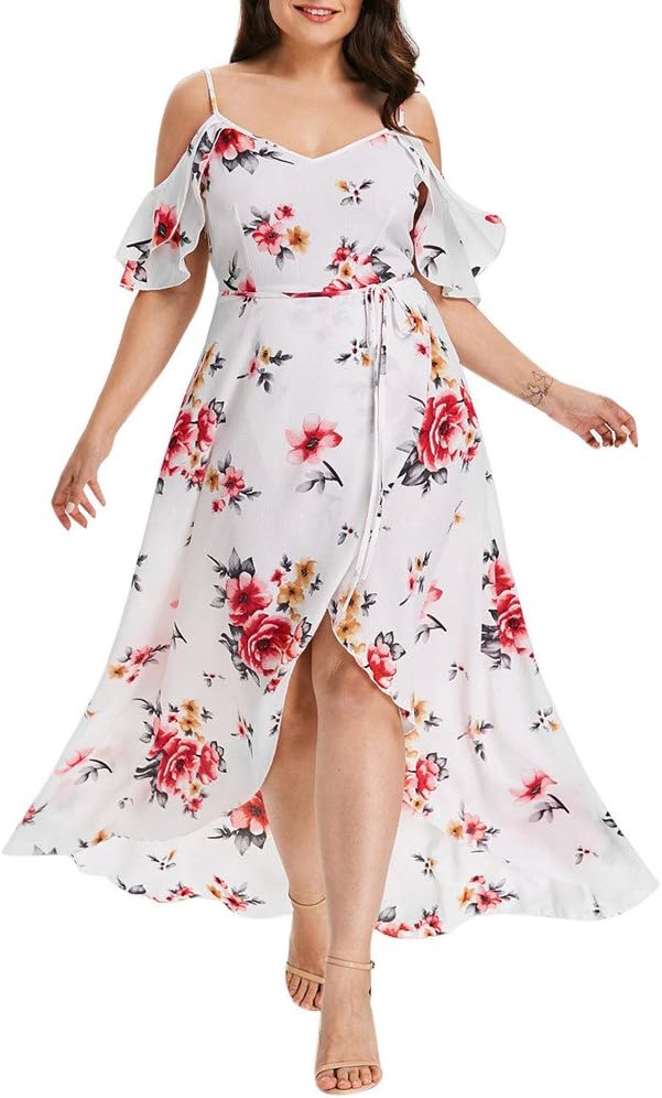 Women's Short Sleeve Loose Plus Size Maxi Dress with Pockets XX-Large White
