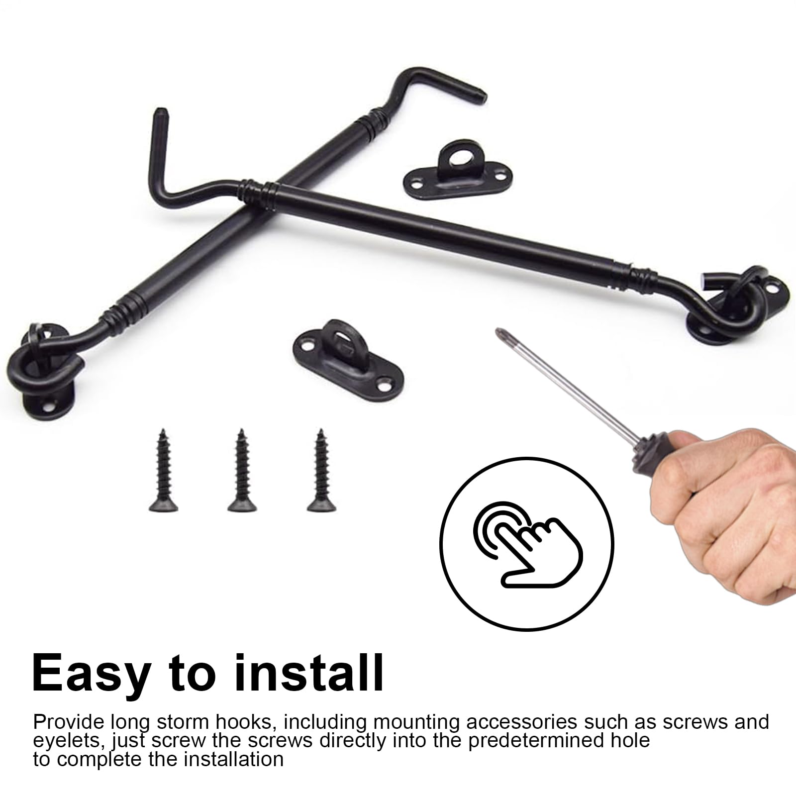 SHENGYIG 2 Pack Heavy Duty 8 inch (205mm) Stainless Steel Cabin Hook, Black Gate Latch & Door Catch for Barn Door Shed, Fence - Image 3