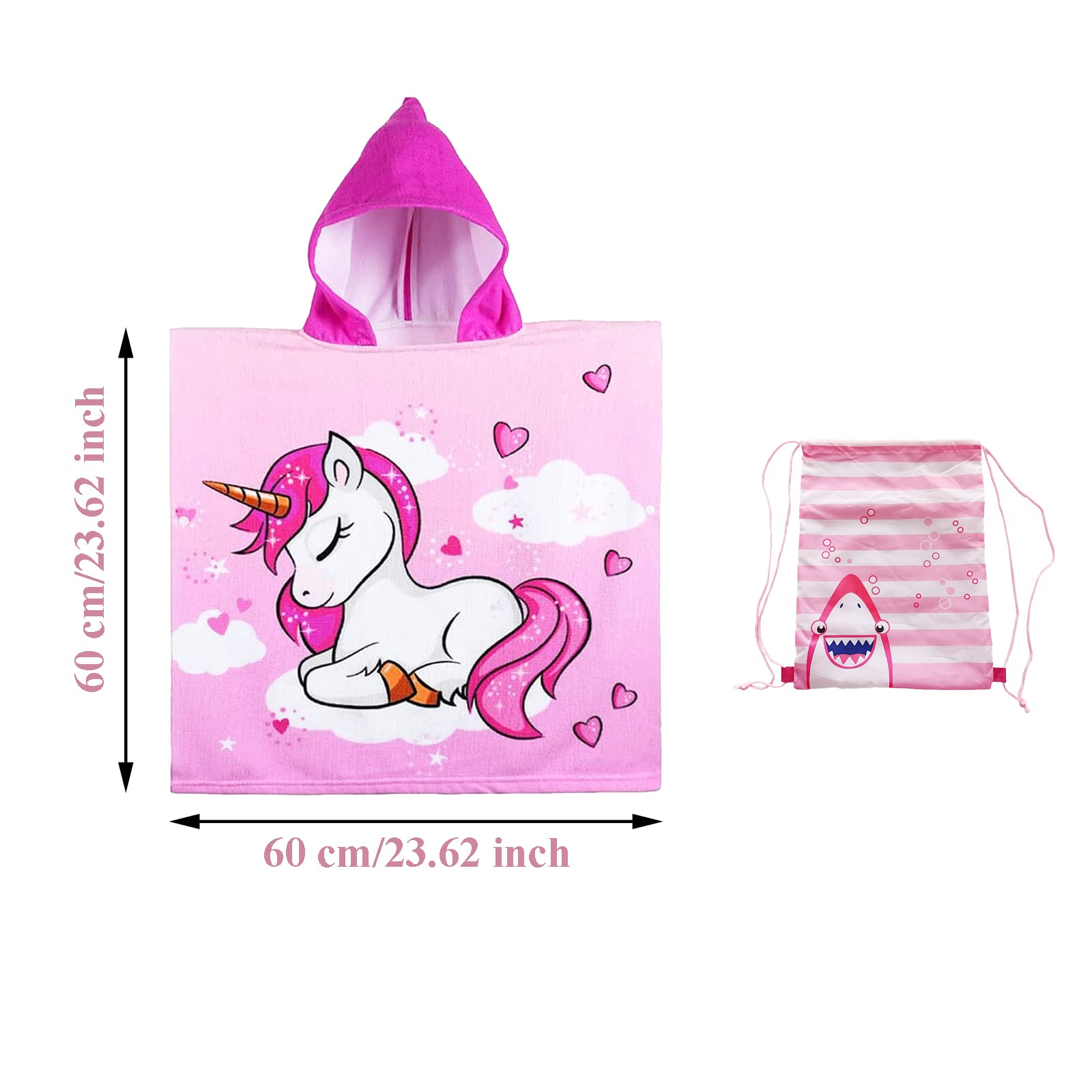 Asciugamano Poncho, Nuotare Piscina Accappatoio, Mantello Accappatoio, per Ragazze Ragazzi Bambini Asciugamano 2-8 Anni (Rosa)