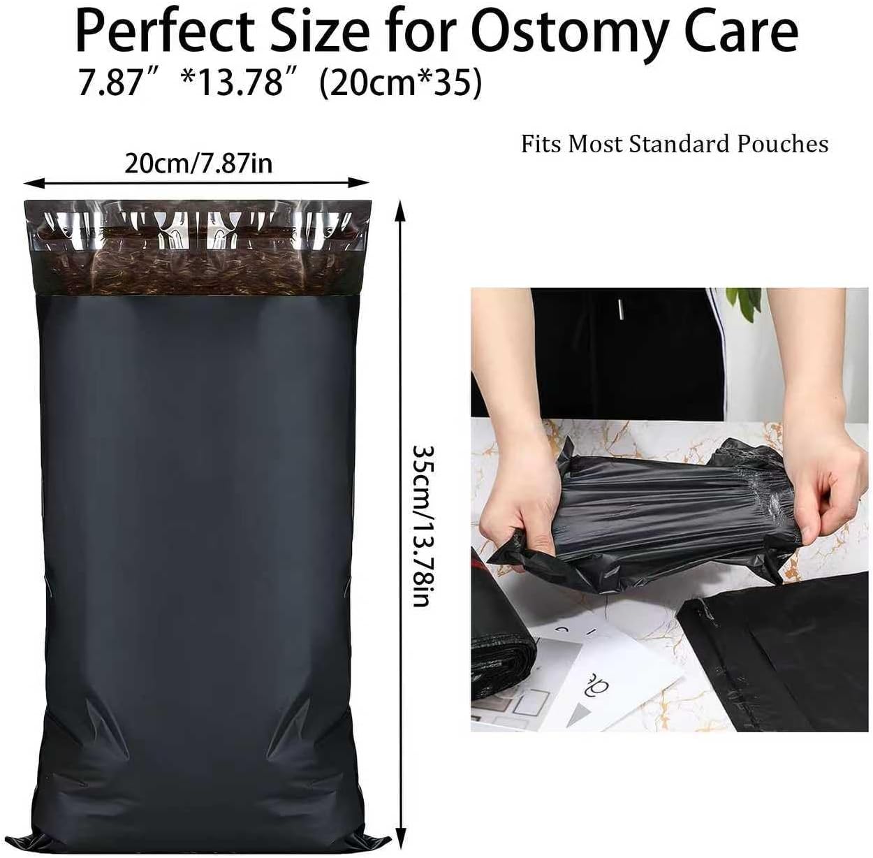 7.87 x 13.78 Inches Ostomy Pouch Disposable Bags 300 Pcs Ostomy Supplies for Colostomy Waste Bags or Incontinence Pads(20 * 35cm) (Black-20 * 35cm)