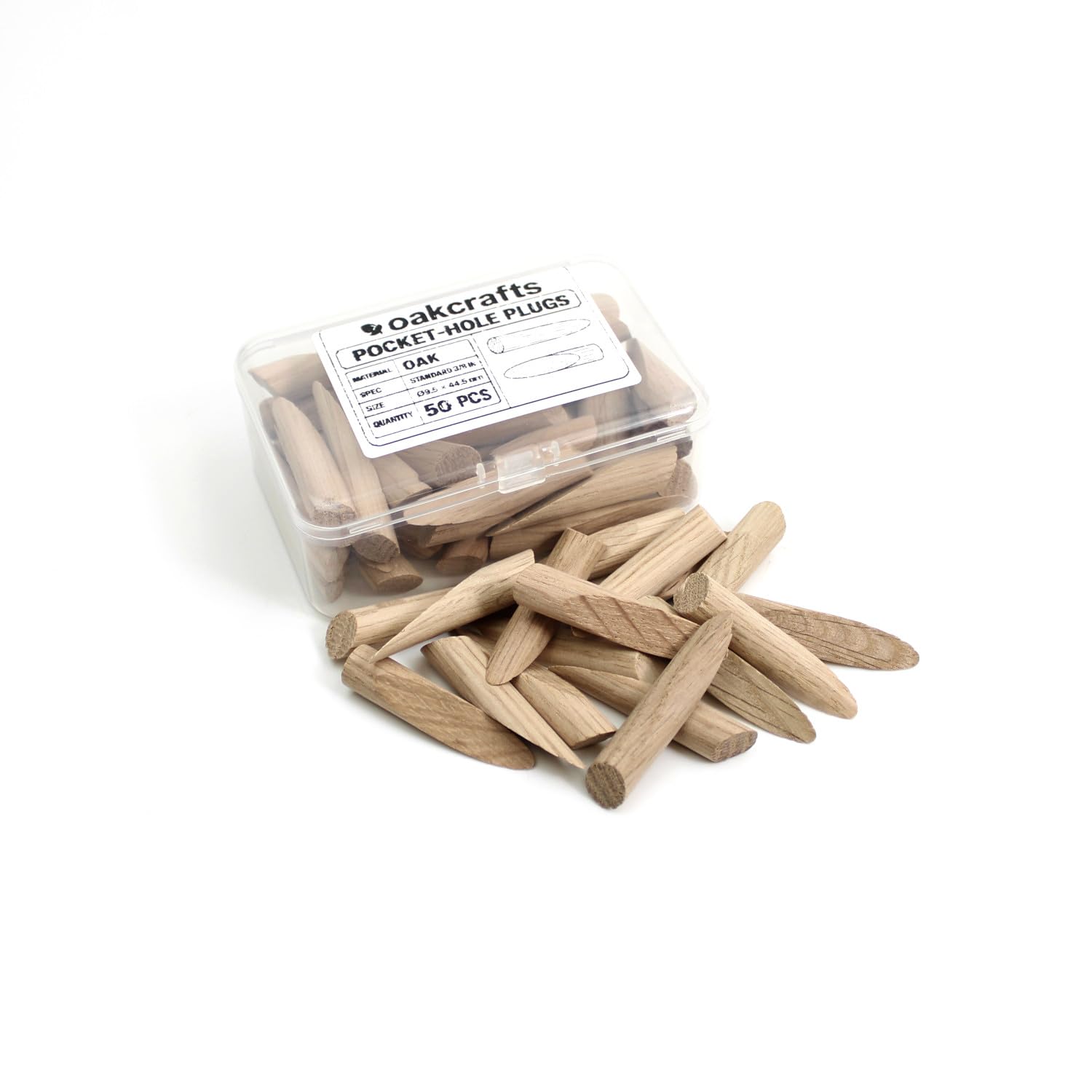 Oakcrafts - Solid Oak Pocket Hole Plugs 3/8" - Box of 50 Plugs