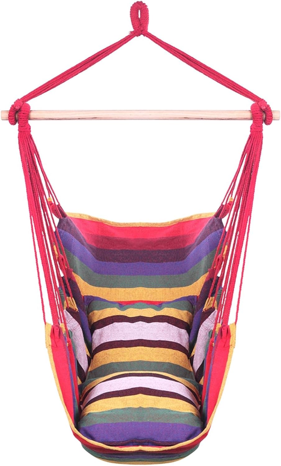 Distinctive Cotton Canvas Hanging Rope Chair with Pillows Rainbow