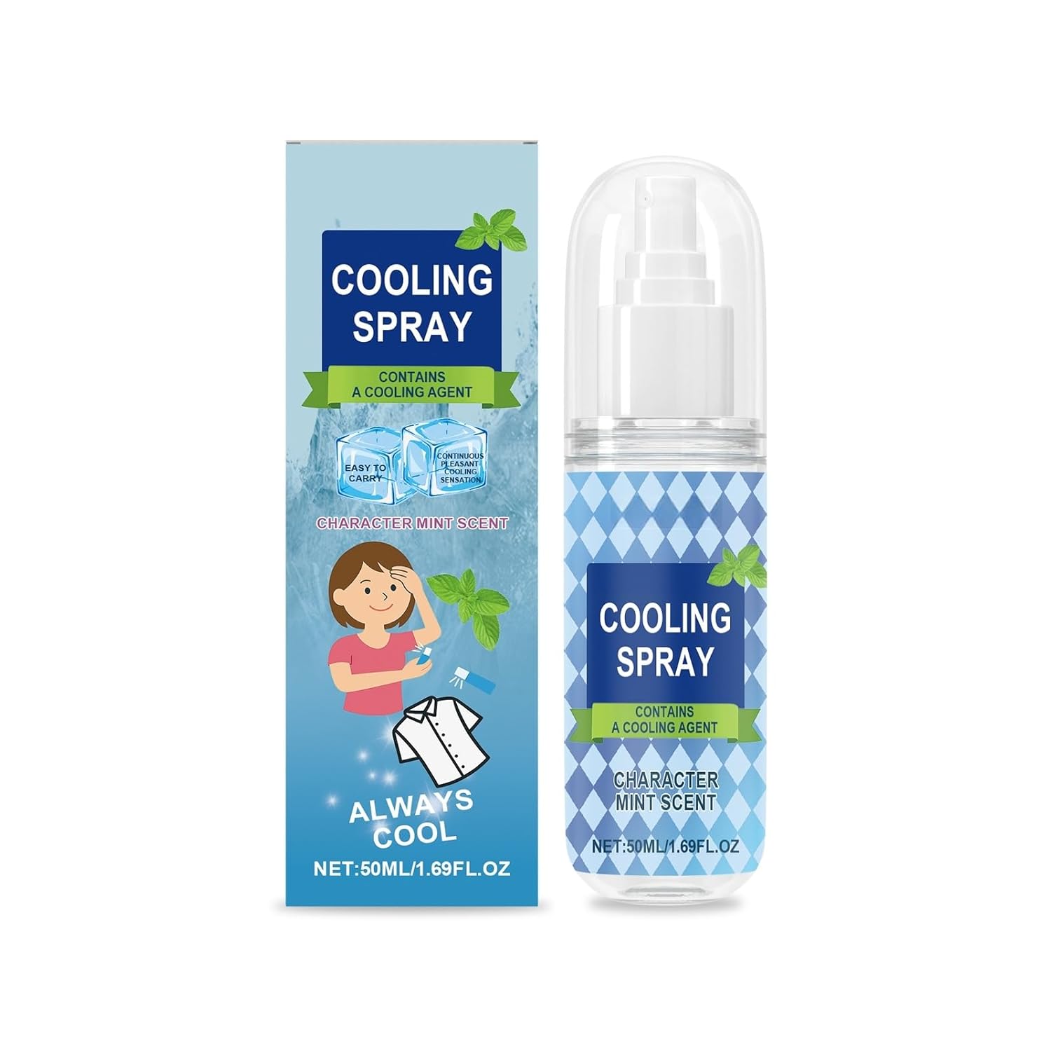 Cooling Body Spray with Mint Scent, 50ml/1.69oz, Portable Design, Non-Sticky Formula
