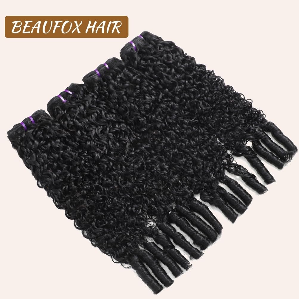 Burmese Curly Human Hair Bundles 14 16 18 20 Inch Water Wave Bundles with Spriral End 100% Unprocessed Quick Weave 3C4A Virgin Remy Hair Double Weft for Women Natural Black