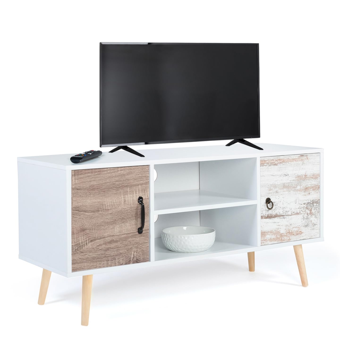 IDMarket - Meuble TV 113 cm scandinave Bahia 2 Portes