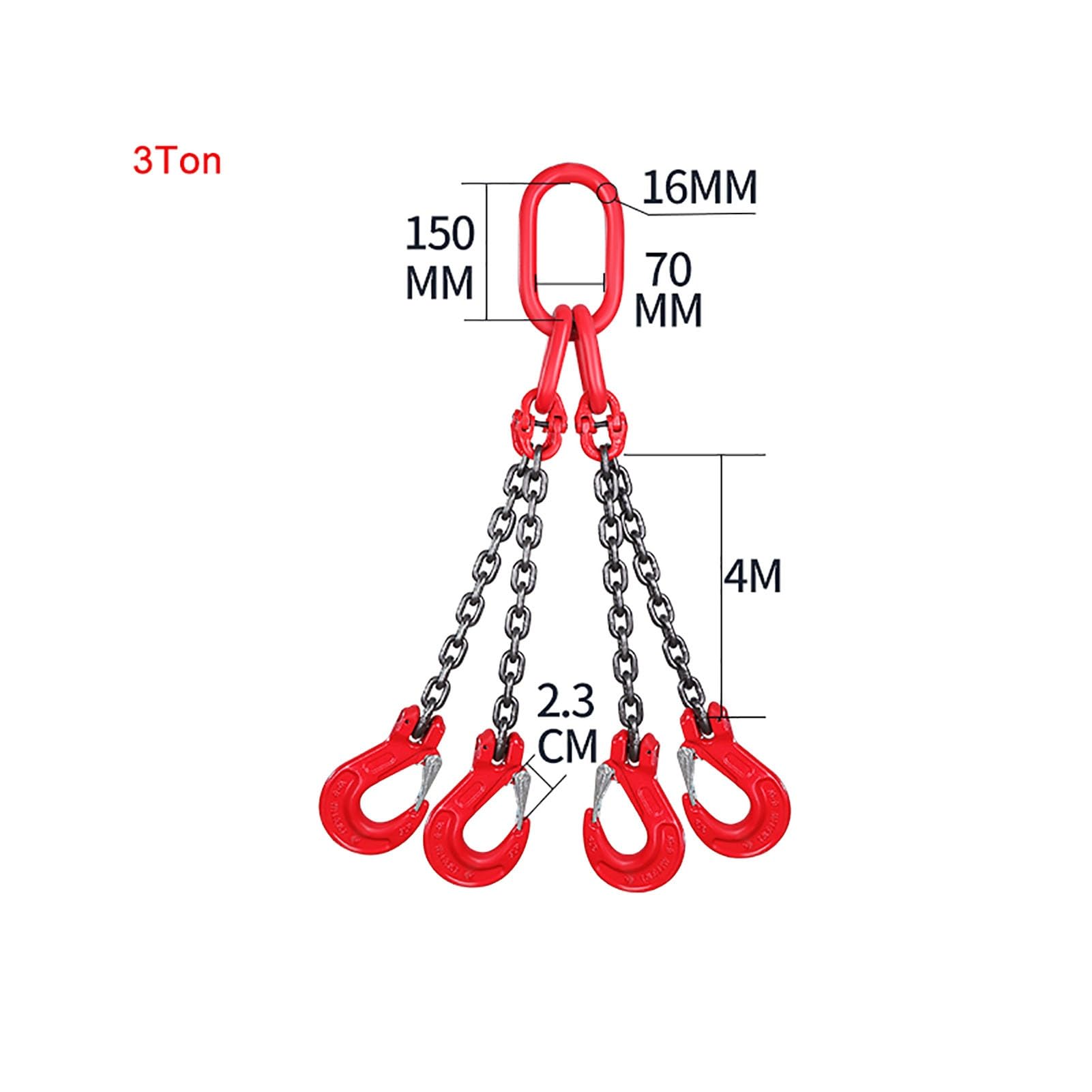 Imbracatura a catena a 4 gambe, paranchi a catena for impieghi gravosi, imbracatura a catena in acciaio al manganese di grado 80, for attività minerarie, macchinari, porti, edilizia(3Ton-4m-