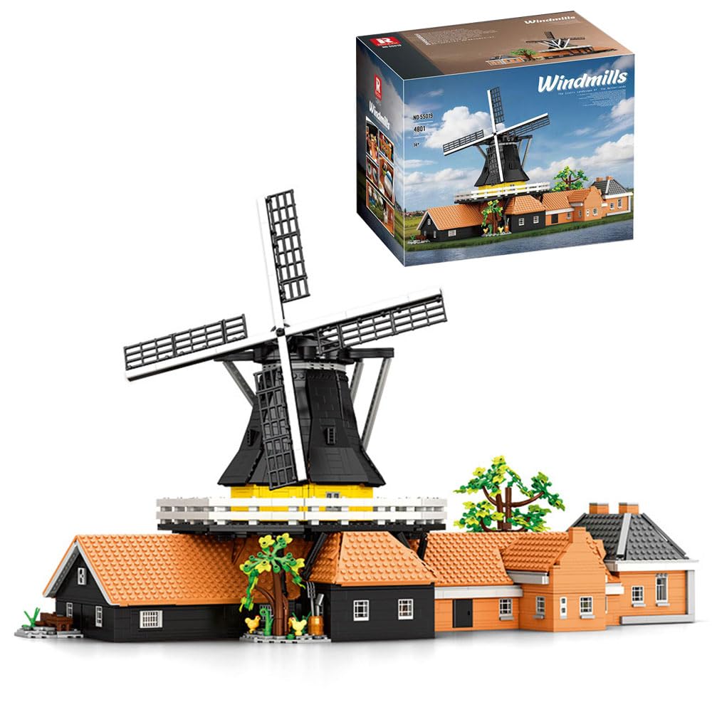KYLON Architecture Niederlande Windmühle 55019 Modell, 4801+ TeiIe Klemmbausteine Architectur Windmühle groß ModeIbau für Erwachsene, Mit Originalverpackung