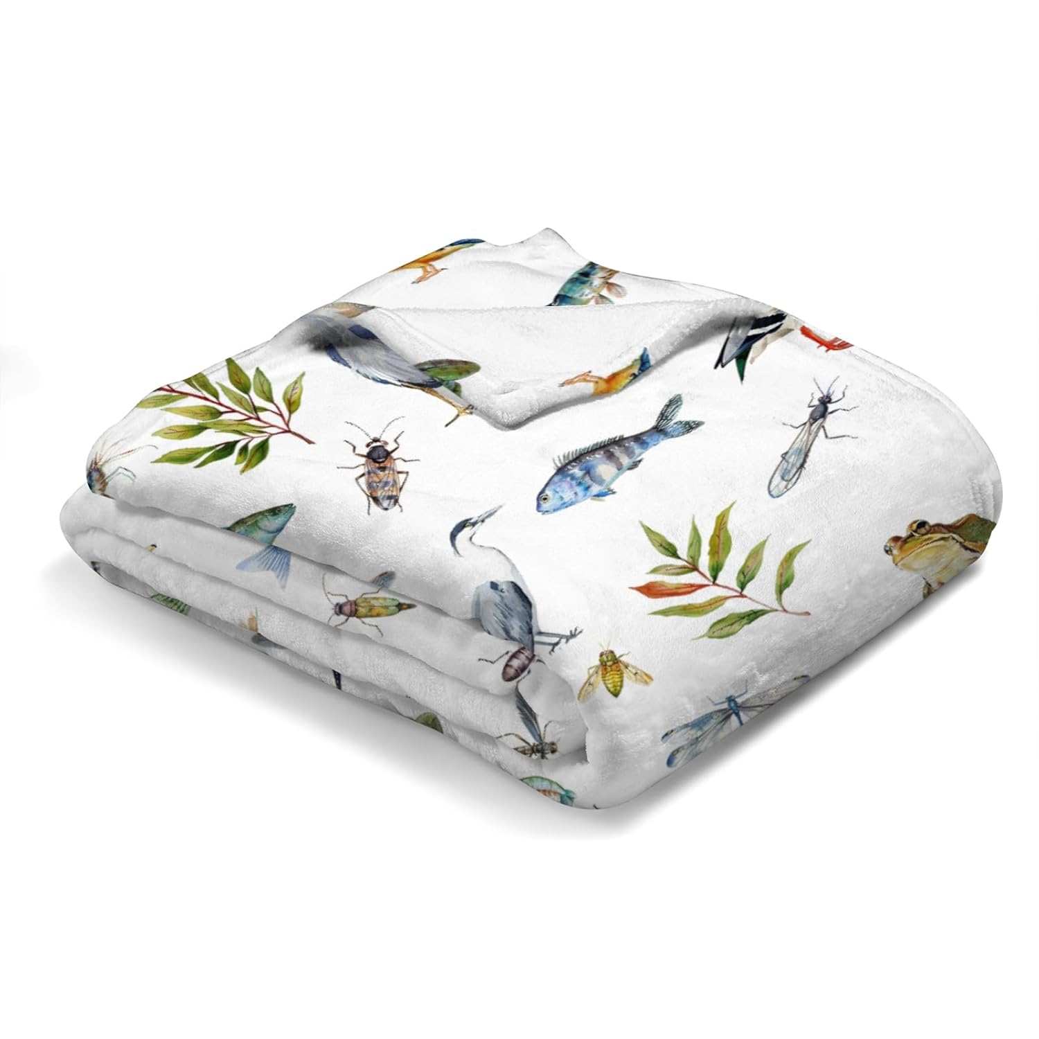 Wildlife Pond Baby Blanket for Boy Girl Wild Animals Frogs Duck Fish Bird Weeds Flannel Swaddle Blanket Fishing Hunting Receiving Blanket for Toddler Baby Nursery Bed Blanket Crib Playmats 60x80
