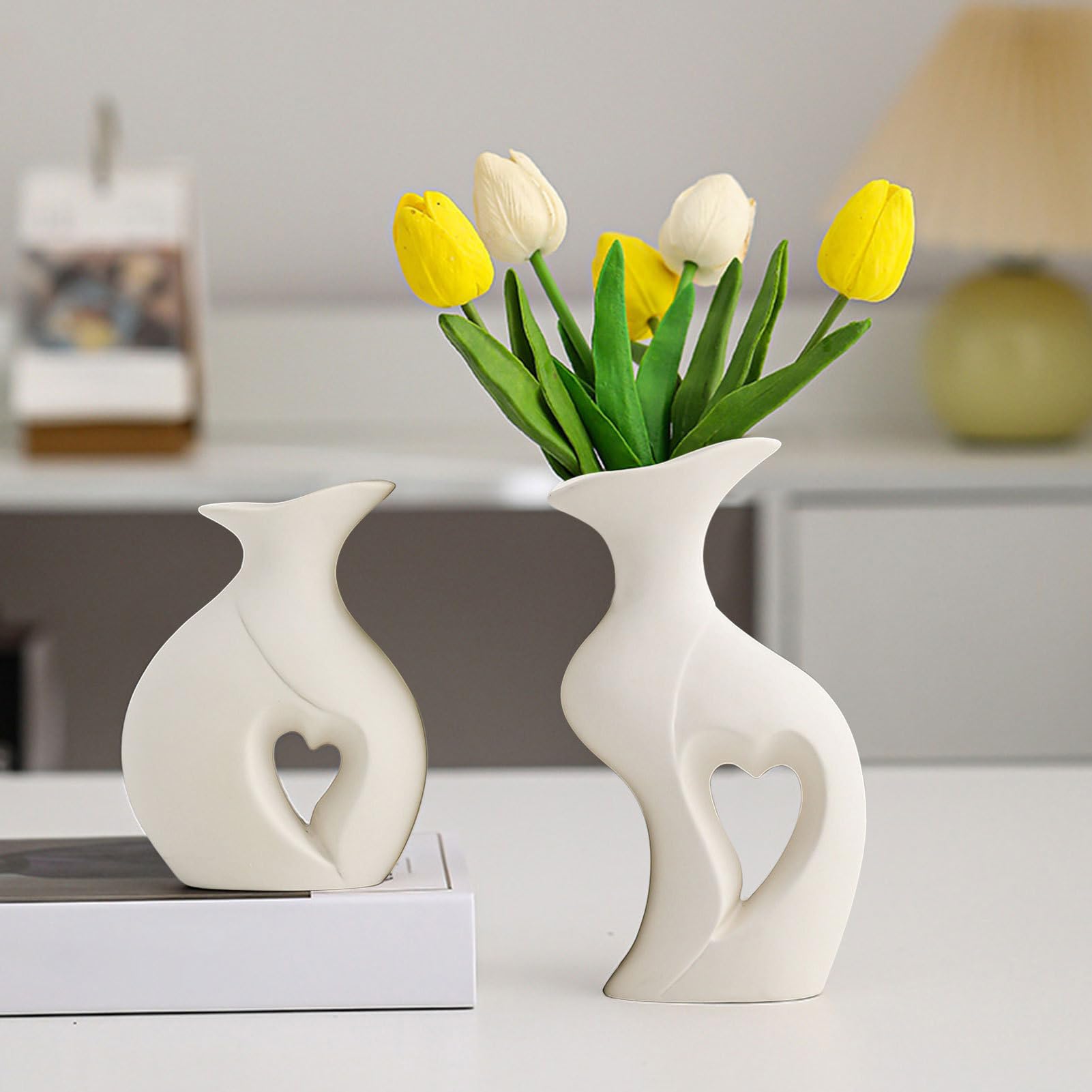 Vasi decorazione centrotavola - 2 pezzi a forma di cuore moderni, decorativi per centrotavola, per camera da soggiorno sala da pranzo ufficio matrimonio rurale compleanno San