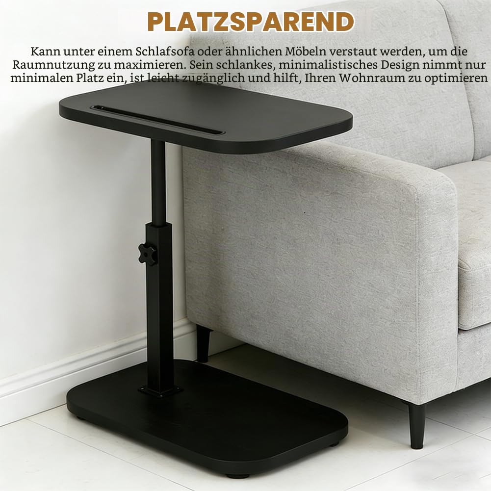Beistelltisch C Form, Höhenverstellbarer Beistelltisch, Klein Couch Beistelltischs, mit Erhöhtem Rand,360° Drehbarer C Form Beistelltischs,Mobiler Klein Beistelltischs für Sofa Bett Kaffee (Schwarz)
