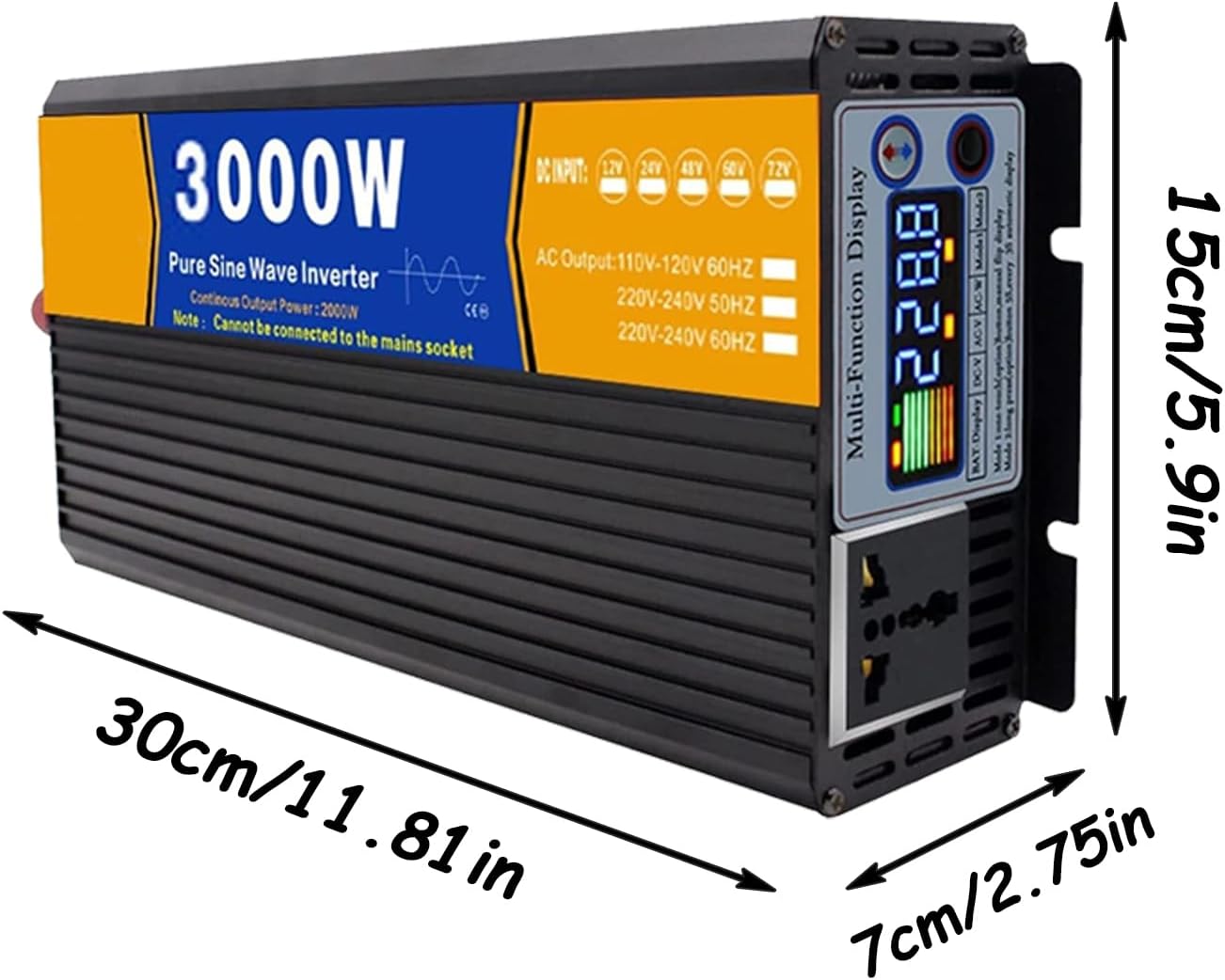 3000W Pure Sine Wave Inverter DC 12V/24V to AC 110V/220V with Digital Display for Motorhome,Truck,Solar Power,Boats,Camping(Size:24V,Color:220V 60Hz)