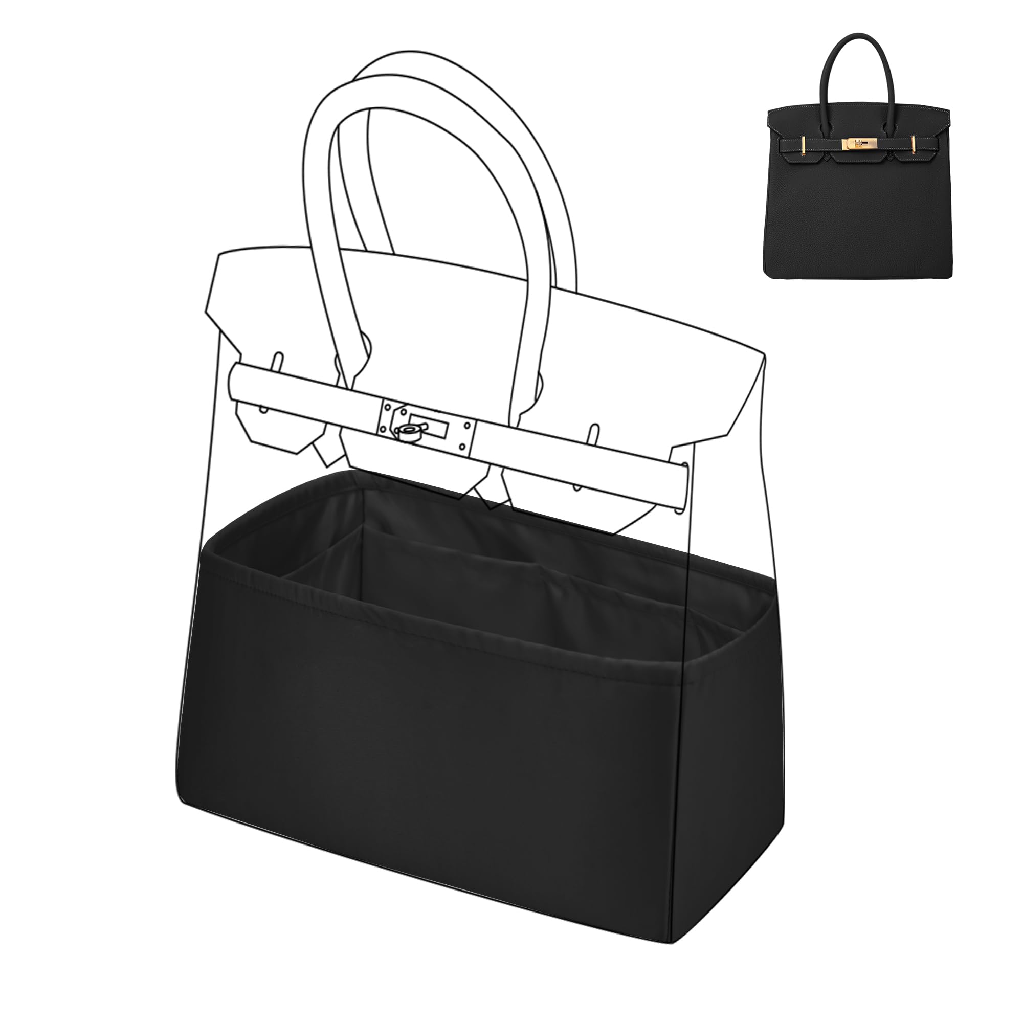 DGAZ Satin Innenorganizer für Hac 40, Handtaschen Zubehör, Schwarz