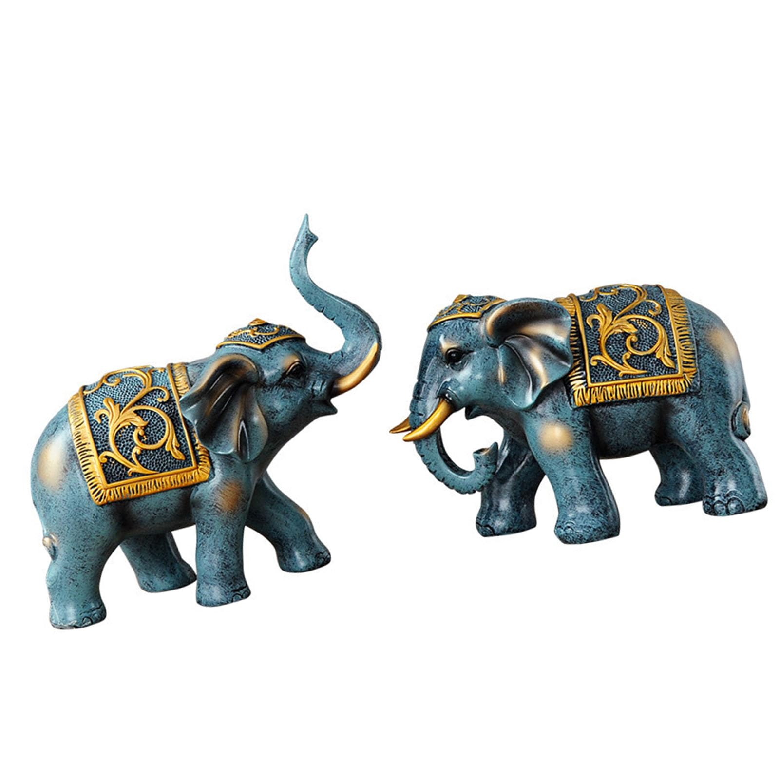 1 coppia di elefanti in resina innovativa, ornamento invitante ricchezza e mantenimento aziendale elefante statua per ufficio soggiorno (blu)