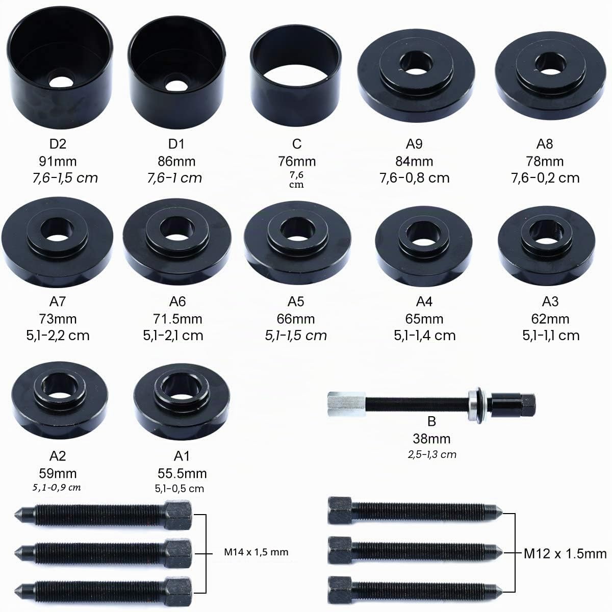 FreeTec Buje de Rueda de 19 Piezas de Rueda de Juego de Herramientas de Rueda Herramientas Extractor para Volkswagen para Audi para Opel para Fiat para BMW para Ford