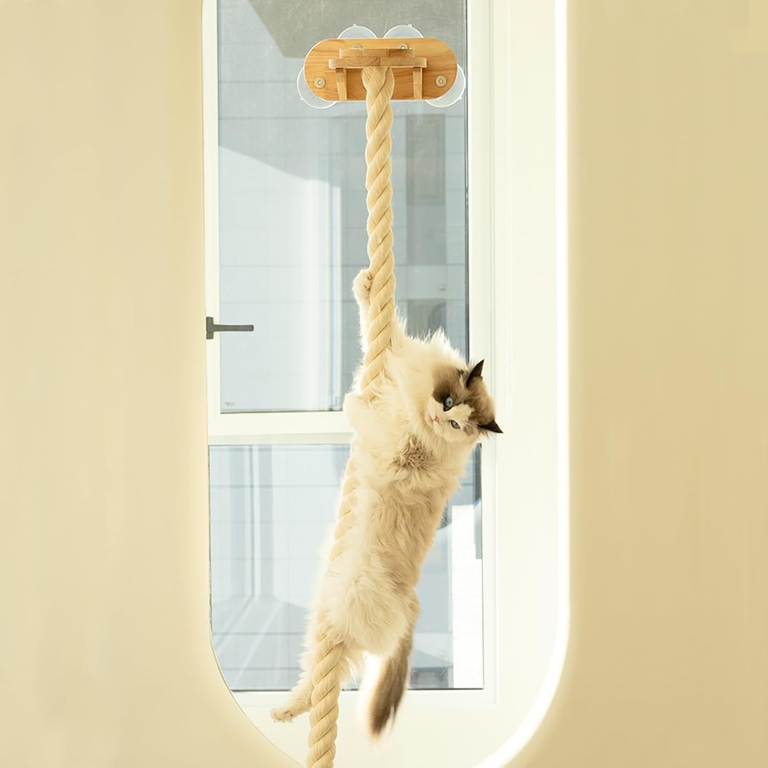 Cat Shelves, Wall Mounted Cat Tree, Wall Mounted Suction Cup Shelves with Climbing Rope Top Platform for Rest(150cm/59in)