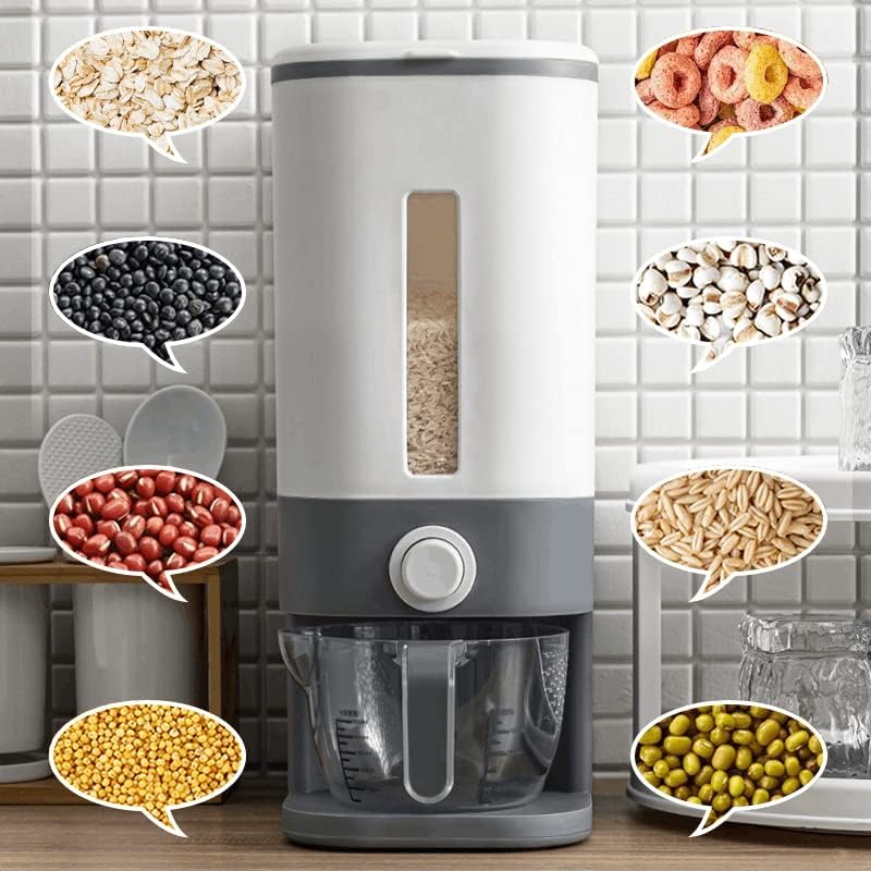 Finnhomy Upgrade 25 Lbs Rice Dispenser, Automatic Large Storage Cereal Containers Storage Dispenser Countertop, Flour Storage Container with Measuring Cup, Grey