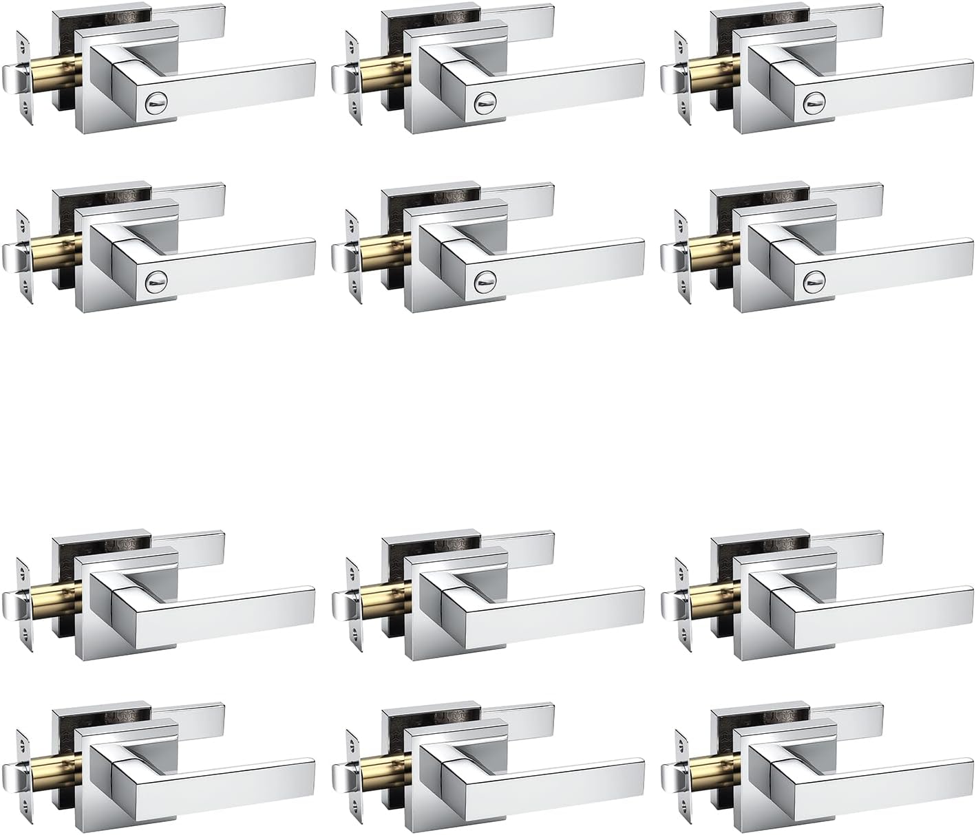 KNOBWELL 6 Pack Privacy Door Handle and 6 Pack Passage Door Handle Polished Chrome Heavy Duty Modern Door Levers Interior