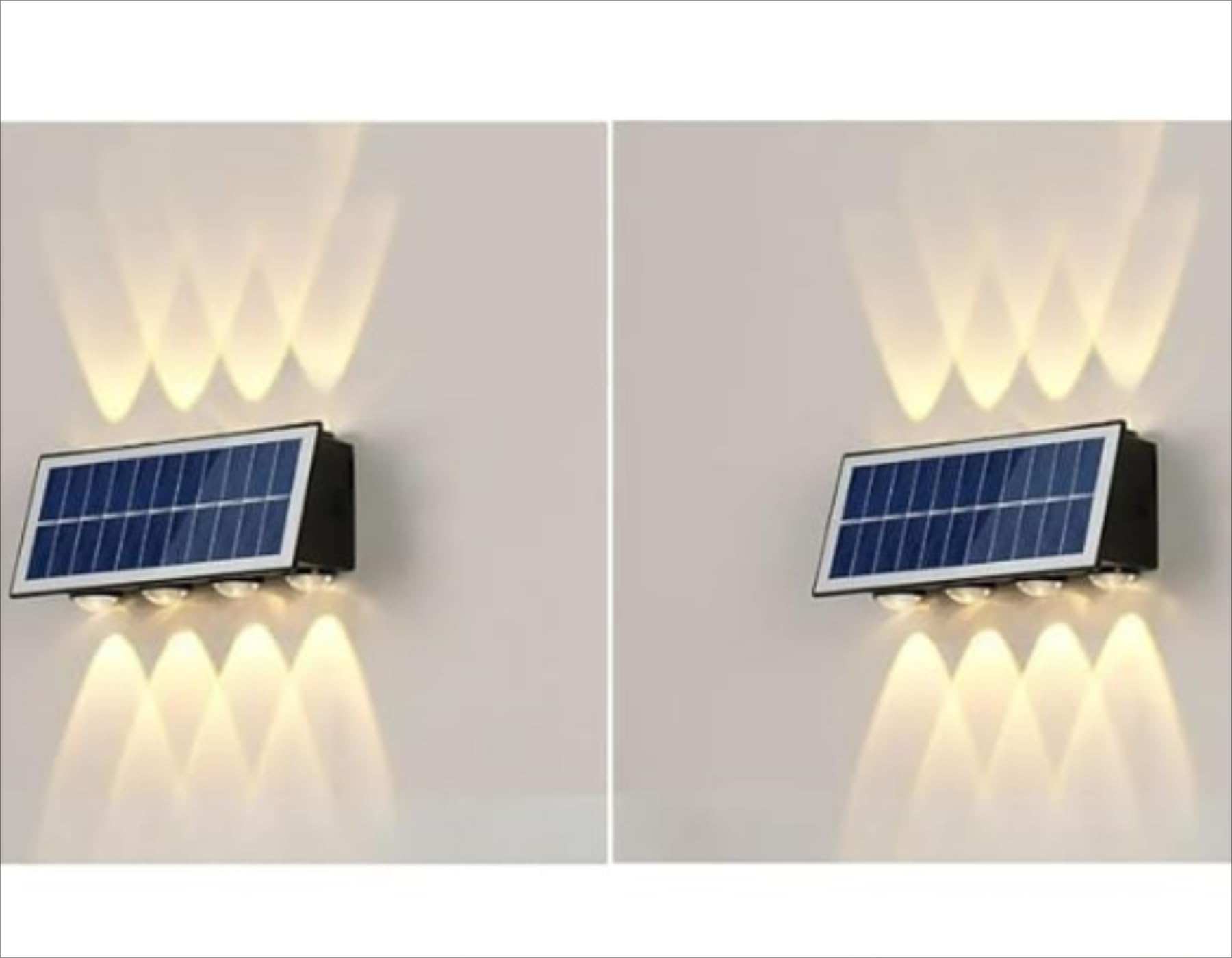 CH HIUBIE Solar LED Garden Lights Outdoor - Super Bright Up & Down Fence Lighting, Waterproof Durable, Energy Grade A+++, Easy Install (Warm Light,8 Led Lights(2 Pack))