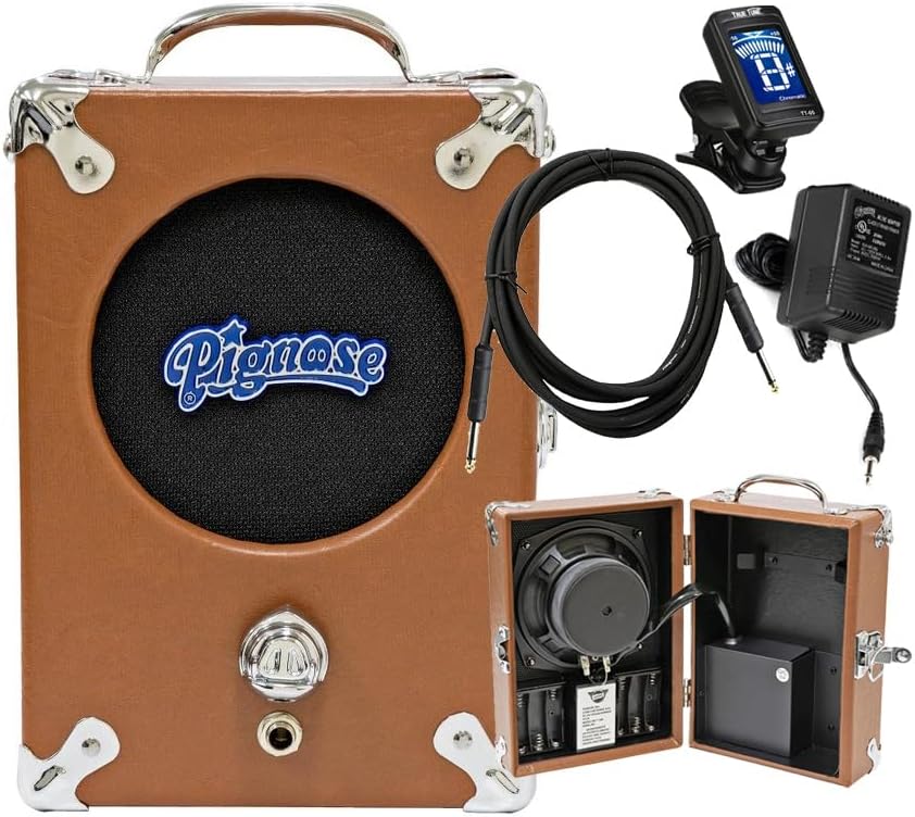 Pignose Legendary 7-100 Portable Guitar Amplifier with Tonebird Bundle Featuring AC Power Supply, Cable, Tuner - Can Operate on Batteries - Brown Tolex Finish BR