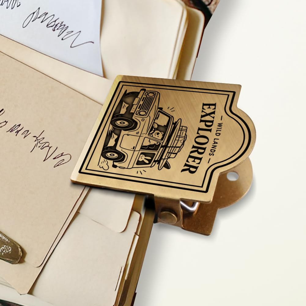 ANATTASOUL Off-Road Vehicle Brass Travel Journal Clip for Notebook,Bookmark