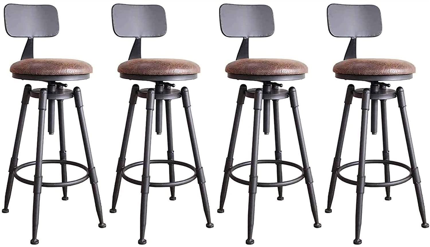 Set di 2 sedie da bar, stile retrò industriale, sgabello alto, altezza regolabile, sgabello da bar con schienale, girevole a 360°, carico massimo 200 kg (4 pezzi)