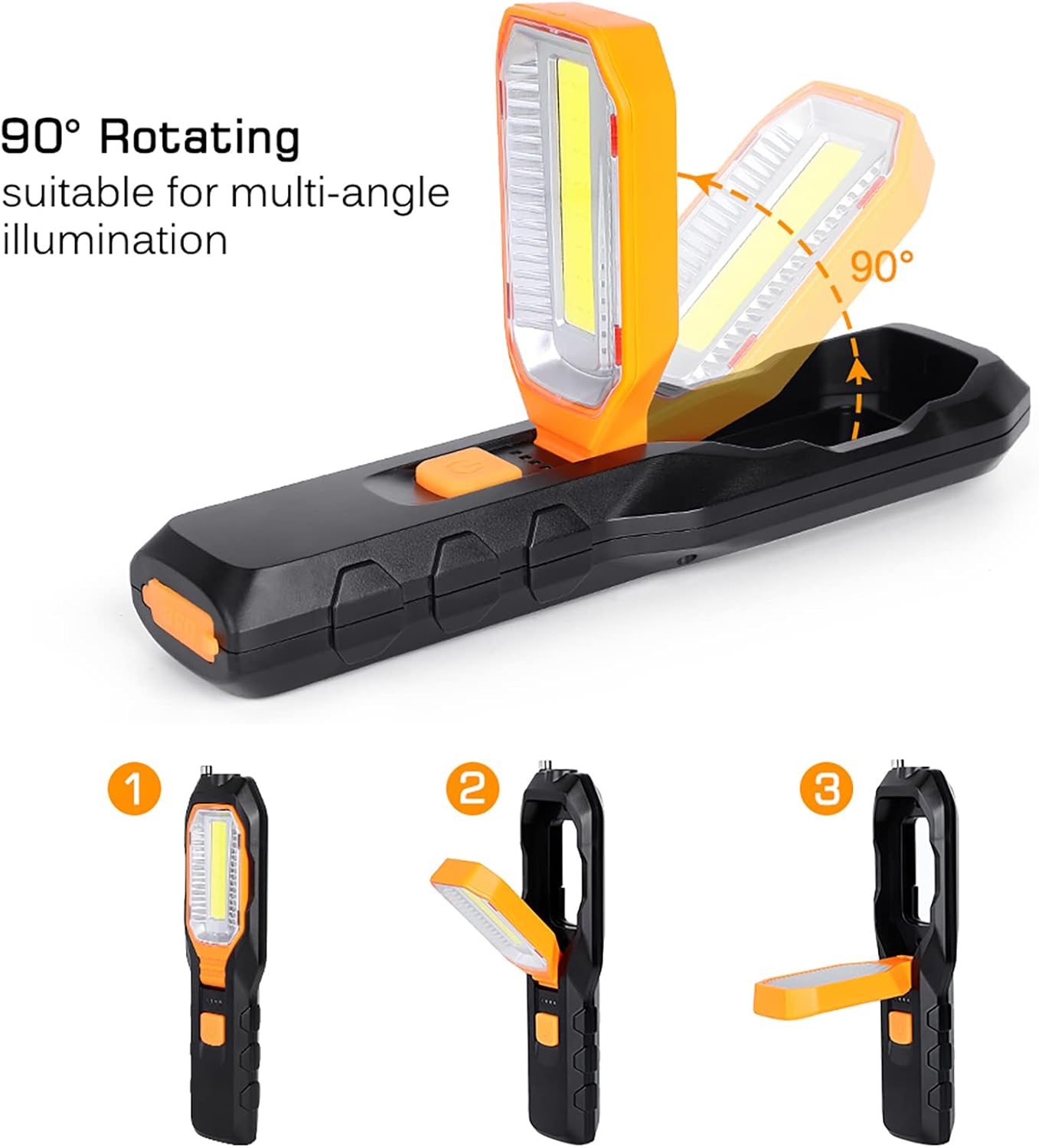 COB LED Magnetic Work Light, Portable LED Work Flashlight USB Rechargeable Inspection Light with 90° Rotate 4 Lighting Modes and Magnetic Base for Garage Workshop Car Truck Repairing (Orange)
