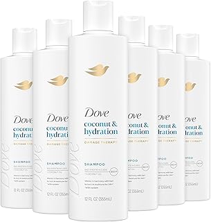 Dove Damage Therapy Shampoo 6-Pack, Coconut & Hydration, 24H Hydration for Revitalizing Dry, Damaged Hair, 12 Oz Ea