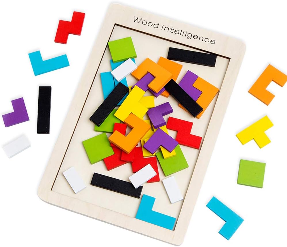 Buself Wooden Puzzle Brain Teasers Game and Intelligence Toy with 40pcs Vivid Color and Eco-Material for Kids and Adults, Birthday & Christmas Gift Choice
