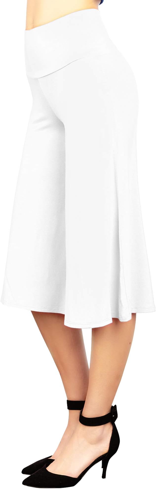 Made By Johnny Women's High Elastic Waistband Wide Leg Palazzo Culotte Gaucho Capri Pants (S~5XL)