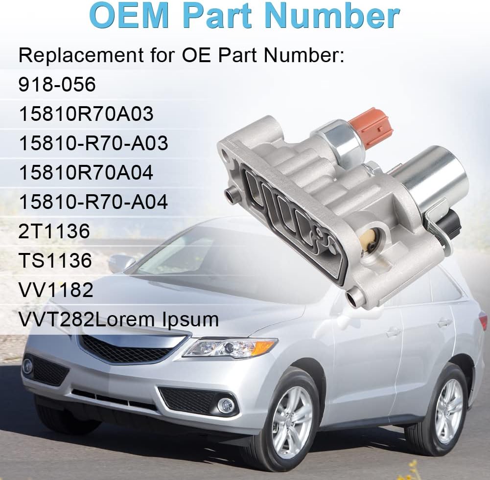 Engine Variable Valve Timing VVT Solenoid - Compatible with Honda Accord (2008-2012), Odyssey (2008-2016), Pilot (2009-2015), Crosstour, Acura RDX - Replacement for 15810-R70-A04, 918-056