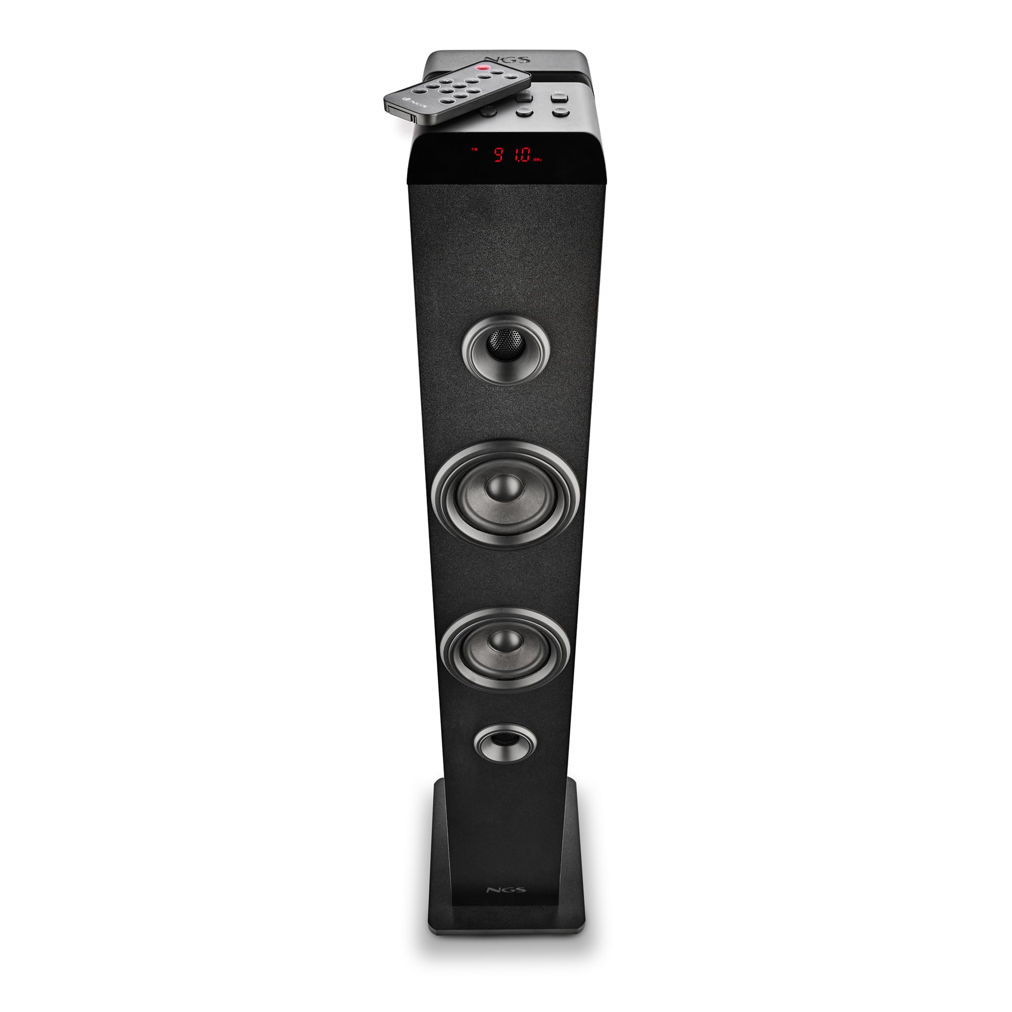 NGS Sky Charm Pro - Tour de Son 50 W avec Bluetooth 5.4, entrée Optique, USB, Entrée Auxiliaire, Radio FM, Fonction de Diffusion, Entrée Microphone Karaoké, Télécommande, Noir