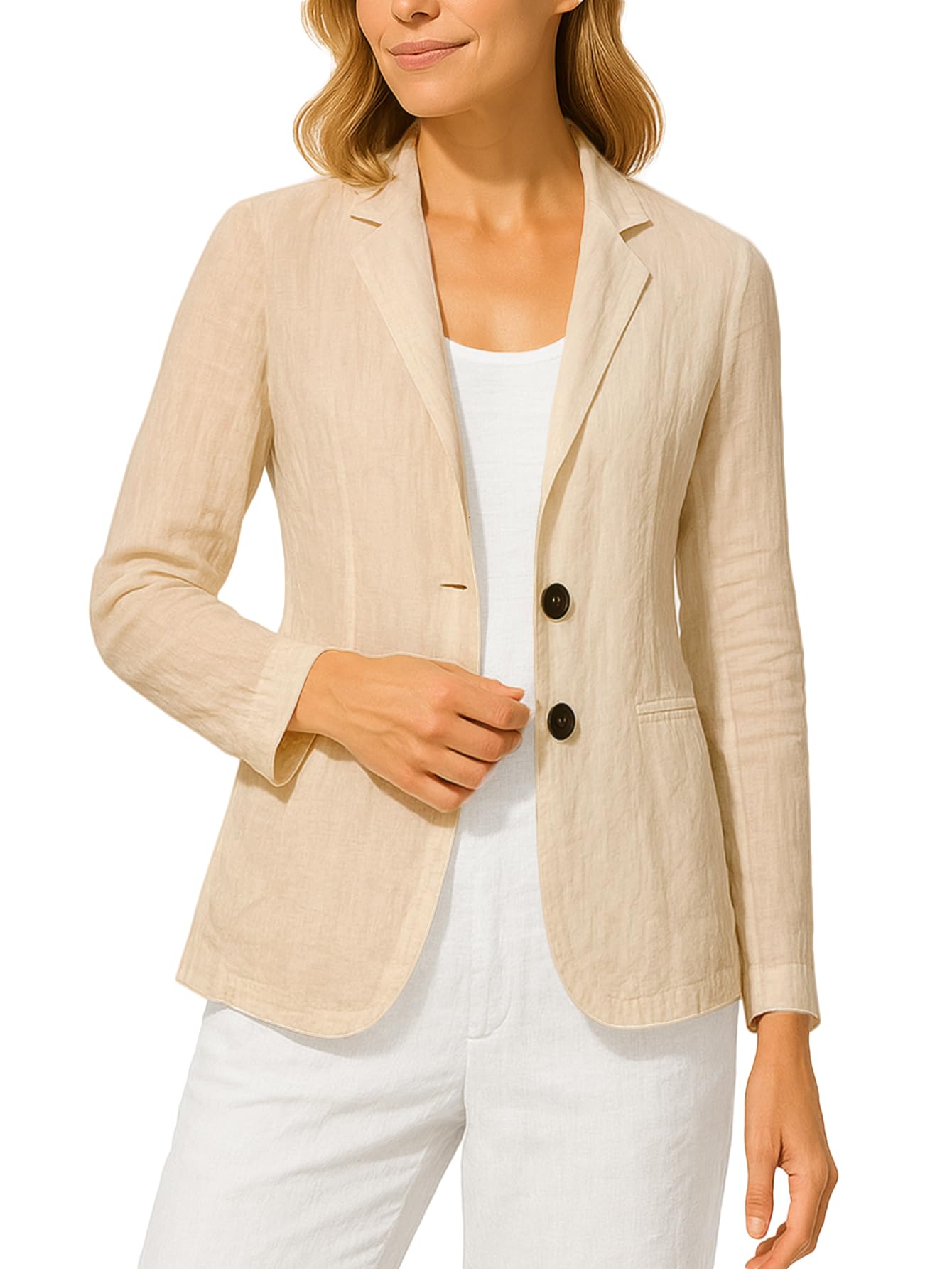 Mina Self Long Sleeve Linen Blazer Women 2025 Summer Lightweight Breathable Lapel Beach Vacation Jacket with Pockets