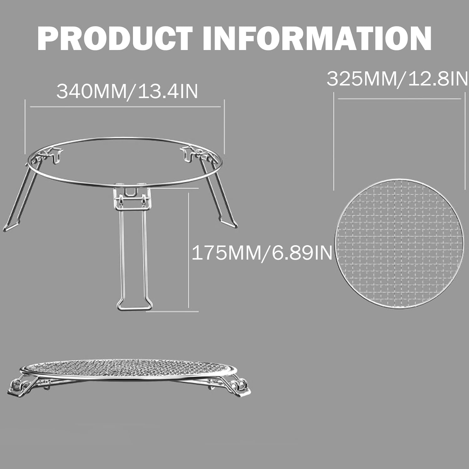 Small Propane Grill, Portable Folding Camping Grill Grate - Stainless Steel Mini With Detachable Pan, Compact Outdoor For Camping Hiking Picnic (13.38x13.38x6.89in, Silver) – Includes Carry Bag image 4