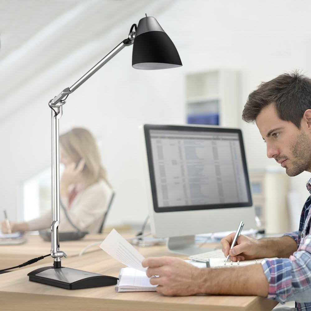 TaoTronics Metal Desk Lamp LED Flexible Arm, Rotatable Head, Eye-Friendly Design, Black Plastic + Silver Aluminum Alloy Finish, 6W