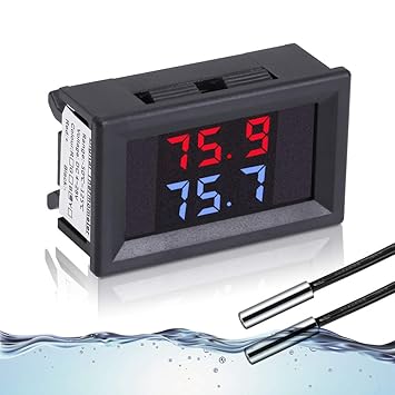 IS Icstation Digital Thermometer, Car Auto Temperature Gauge Sensor, DC 4-28V Fahrenheit Dual Display, Monitor with 2 NTC Waterproof Probes for Aquarium Vehicle Fish Tank