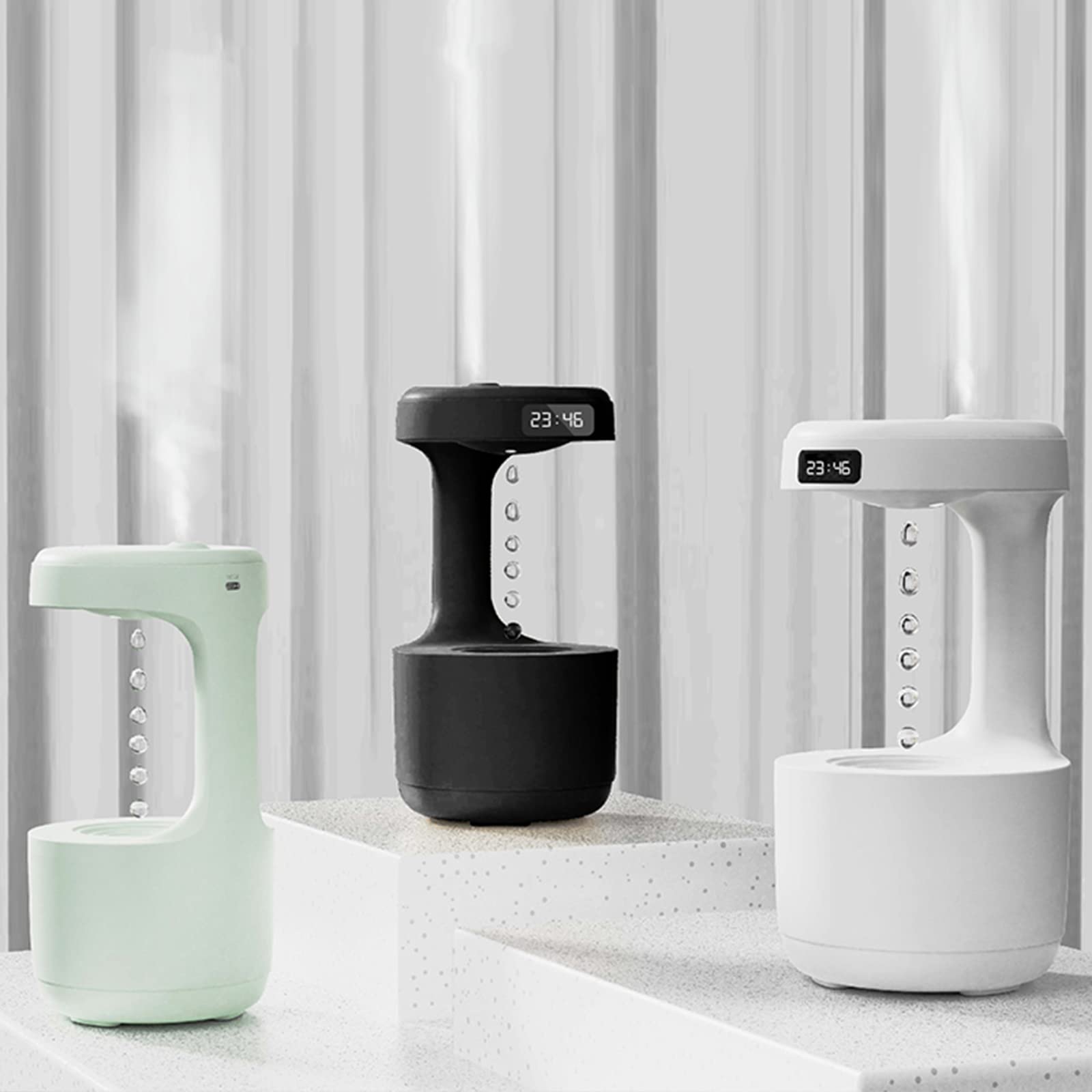 Humidificateur Anti-gravité En Forme De Goutte - Brume Fraîche, Affichage LED Horloge - Silencieux, 800 Ml, USB - Vert