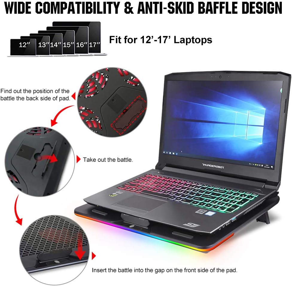 Flash Sale Buy 1 get 1 Laptop Cooling Pad, Pccooler Rgb Laptop Cooling Stand with Touch Control Light Modes & 3 Angles Adjustable, Silent Laptop Cooler for 12-17 Inch Laptop