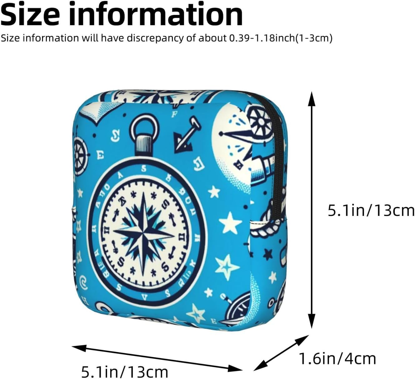 Nautical-Sea-Navy Portable Period Pad Pouch for Women, Sanitary Napkin Storage Bag with Zipper for Outdoor Use image 3