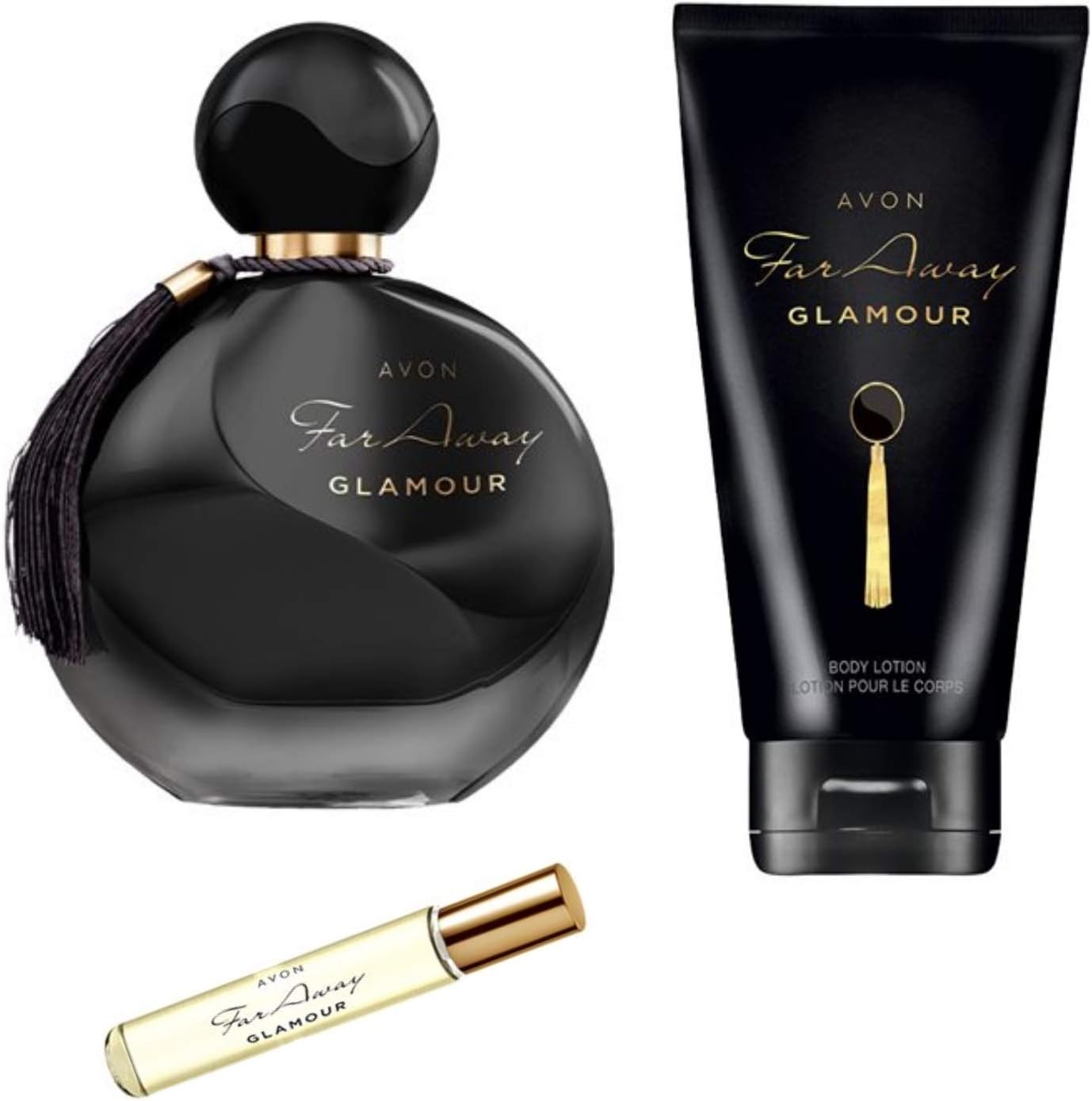 Avon Far Away Glamour Geurset, 1 x Eau de Parfum Spray 50 ml, 1 x zakspray 10 ml, 1 x bodylotion 150 ml voor de vrouw