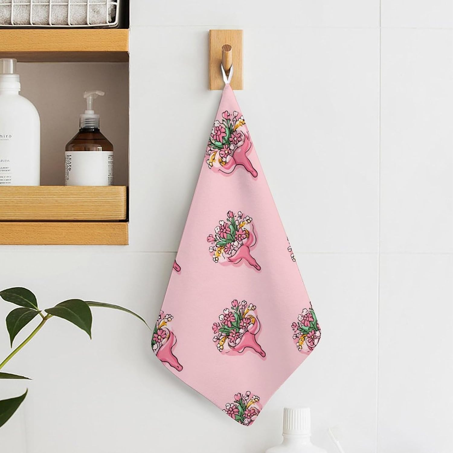 Uterus Flowers Microfiber Hand Towels for Bathroom Soft Absorbent Bath Kitchen Towel with Hanging Loop 4PCS