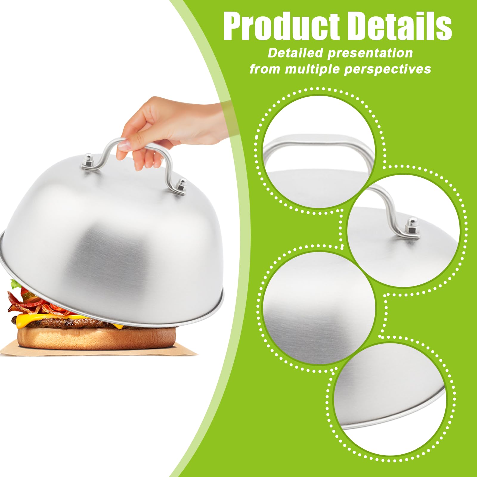 MAMIELIZ Campane Per Hamburger In Acciaio Inox - Set Da 4 Con Cacciavite - Per BBQ E Cucina