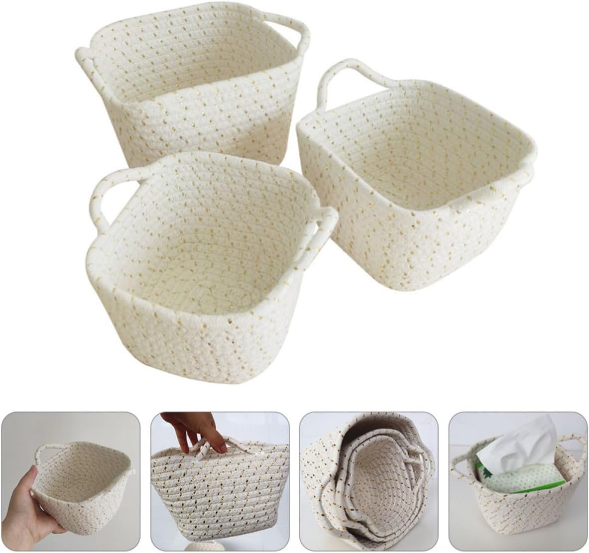 GANAZONO Hand Sewn Cotton Rope Storage Basket for Item Organization White