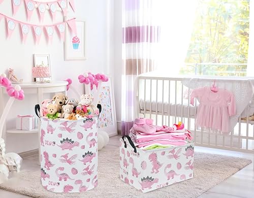 Miniatura 2 de Cesta de dinosaurio rosa, canasta de lavandería para niños, cestas de almacenamiento rosas para decoración de habitación de niños y niñas, canasta