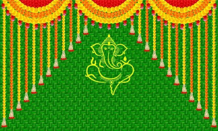 Image of Banana Leaf Design Backdrop Decoration Pooja Cloth (5 * 8 FT) (Banana 3)