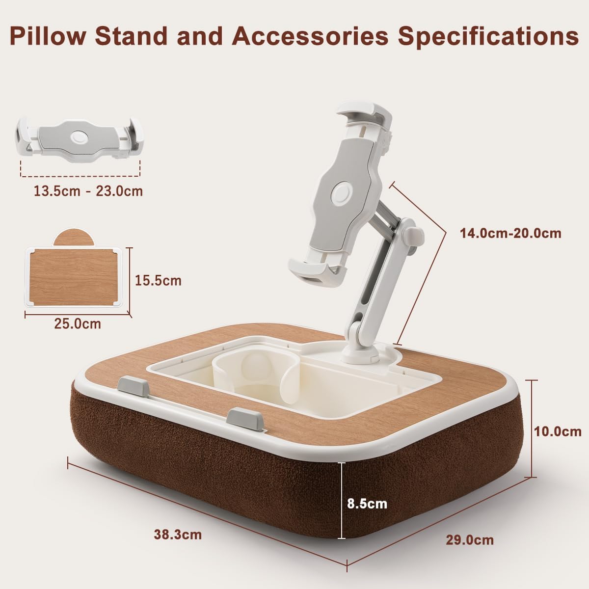 Tablet Pillow Stand,Phone Holder for Bed,Laptop Lap Desk with Snack Bowl,360° Rotating Clip Compatible with 4.7-13" iPad/Kindle/Phone,11-15" Laptop,Hands-Free Reading and Relaxation on Bed(Wood Grain)