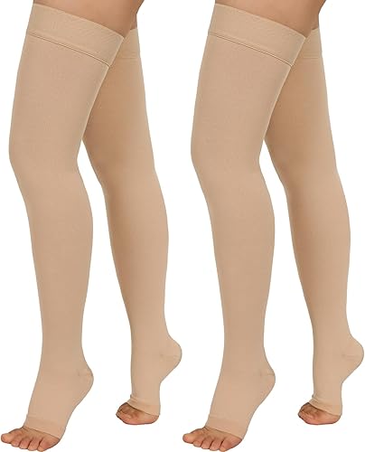 Totexil 2 pares de medias de compresión para mujeres y hombres, calcetines de compresión de 20 a 30 mmHg, calcetines de compresión médica de punta
